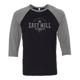 East Mill Bball Logo Unisex Black/Deep Heather ¾ Sleeve Baseball T-Shirt