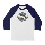 UPLIFT Old School Logo Unisex White/Navy ¾ Sleeve Baseball Tee