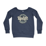 UPLIFT Old School Logo Ladies Navy Crew Sponge Fleece Wide Neck Sweatshirt