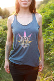 East Mill Sunset Leaf Logo Ladies Indigo Tri-Blend Racerback Tank